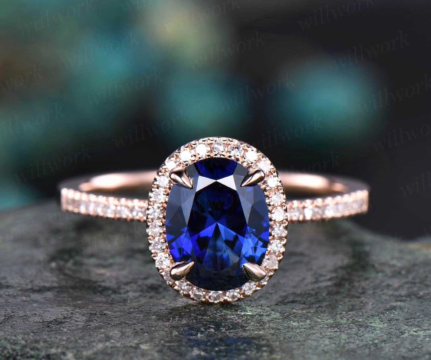 Sapphire Double Halo Ring, Fashion Ring For Ladies, 14KT Yellow Gold Finish, 3.00 CT Oval & Round Blue Sapphire Diamond Cut Wedding fashion Ring