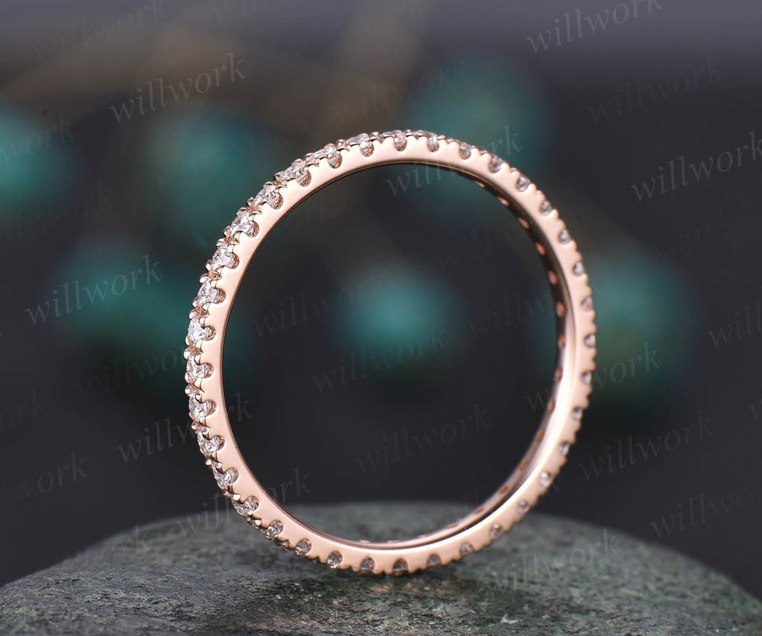 Vintage diamond ring 14k rose gold ring 1.5mm diamond ring full eternity diamond wedding band matching stacking ring anniversary ring gift