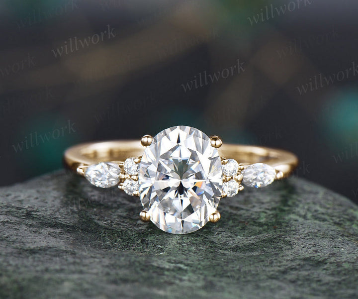 READY TO SHIP: Oval Moissanite Engagement Ring - 14k Yellow Gold - Ring Size: 7.25 US