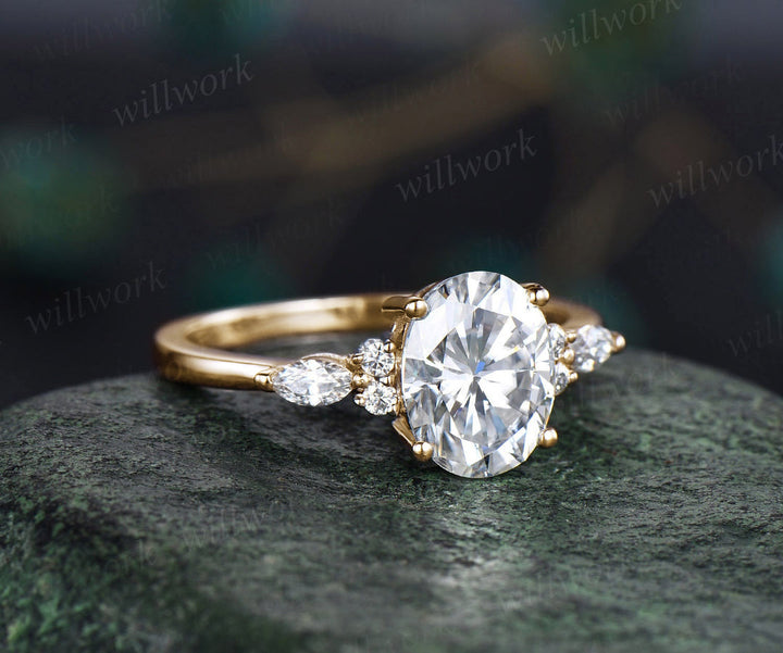 READY TO SHIP: Oval Moissanite Engagement Ring - 14k Yellow Gold - Ring Size: 7.25 US