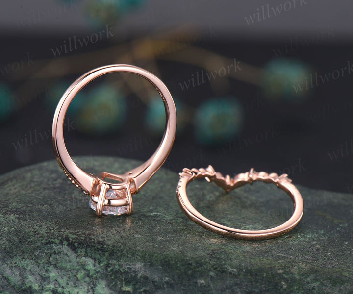 Vintage pear IGI Lab grown diamond engagement ring set leaf art deco diamond ring set three stone Milgrain antqiue wedding ring set women gift