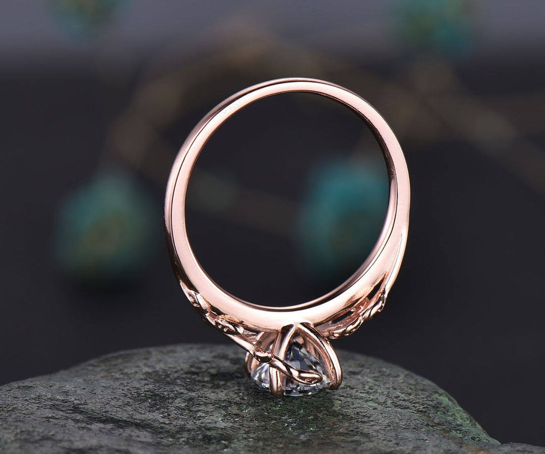 READY TO SHIP: Round Gray Moissanite Engagement Ring - 10k Rose Gold - Ring Size:5 US