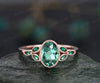 Vintage bezel oval green sapphire engagement ring art deco emerald ring women solid 14k rose gold antique green gemstone ring fine jewelry