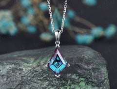 Kite alexandrite necklace solid 14k 18k white gold vintage unique Personalized pendant for women her gemstone anniversary bridal gift mother