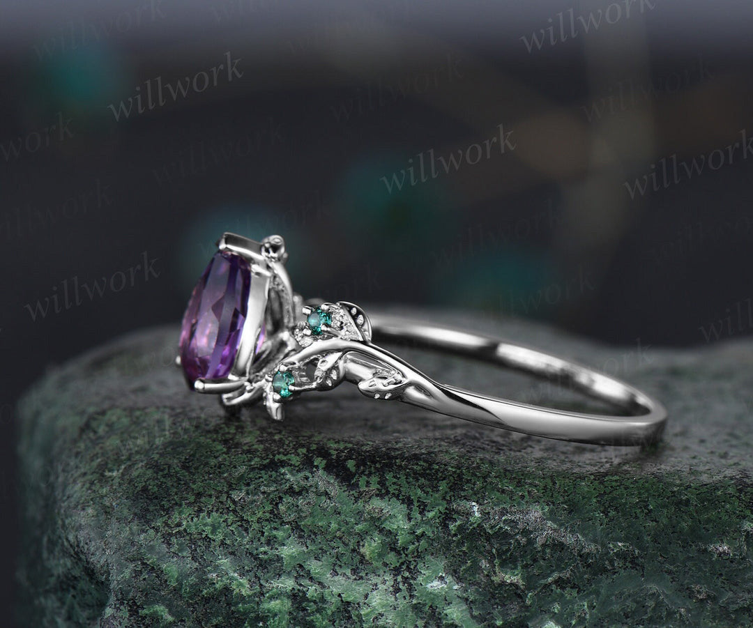 READY TO SHIP: Pear Amethyst Engagement Ring - 10K White Gold - Ring Size: 6.25 US