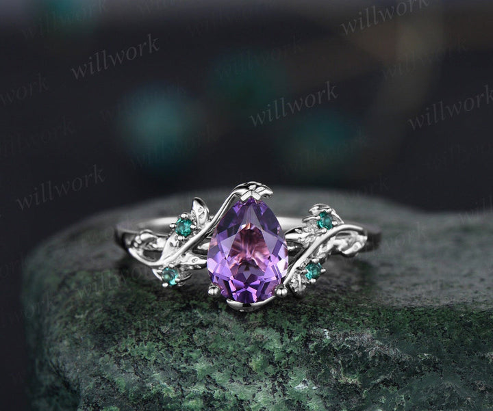 READY TO SHIP: Pear Amethyst Engagement Ring - 10K White Gold - Ring Size: 6.25 US