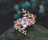 Vintage oval Lavender Amethyst engagement ring nature inspired leaf alexandrite ring rose gold wedding band enhancer bridal ring set women