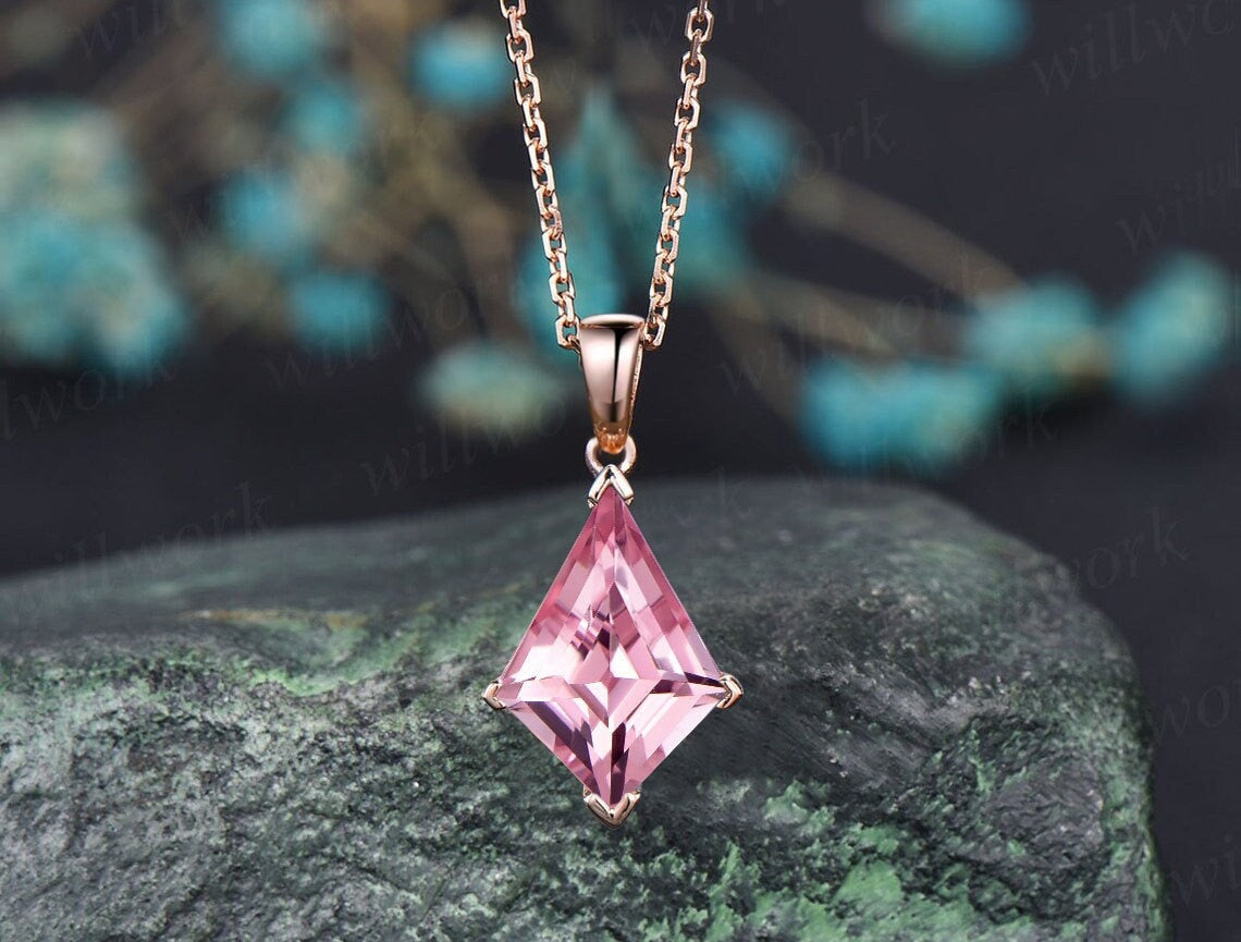 10K gold dainty pink store sapphire necklace