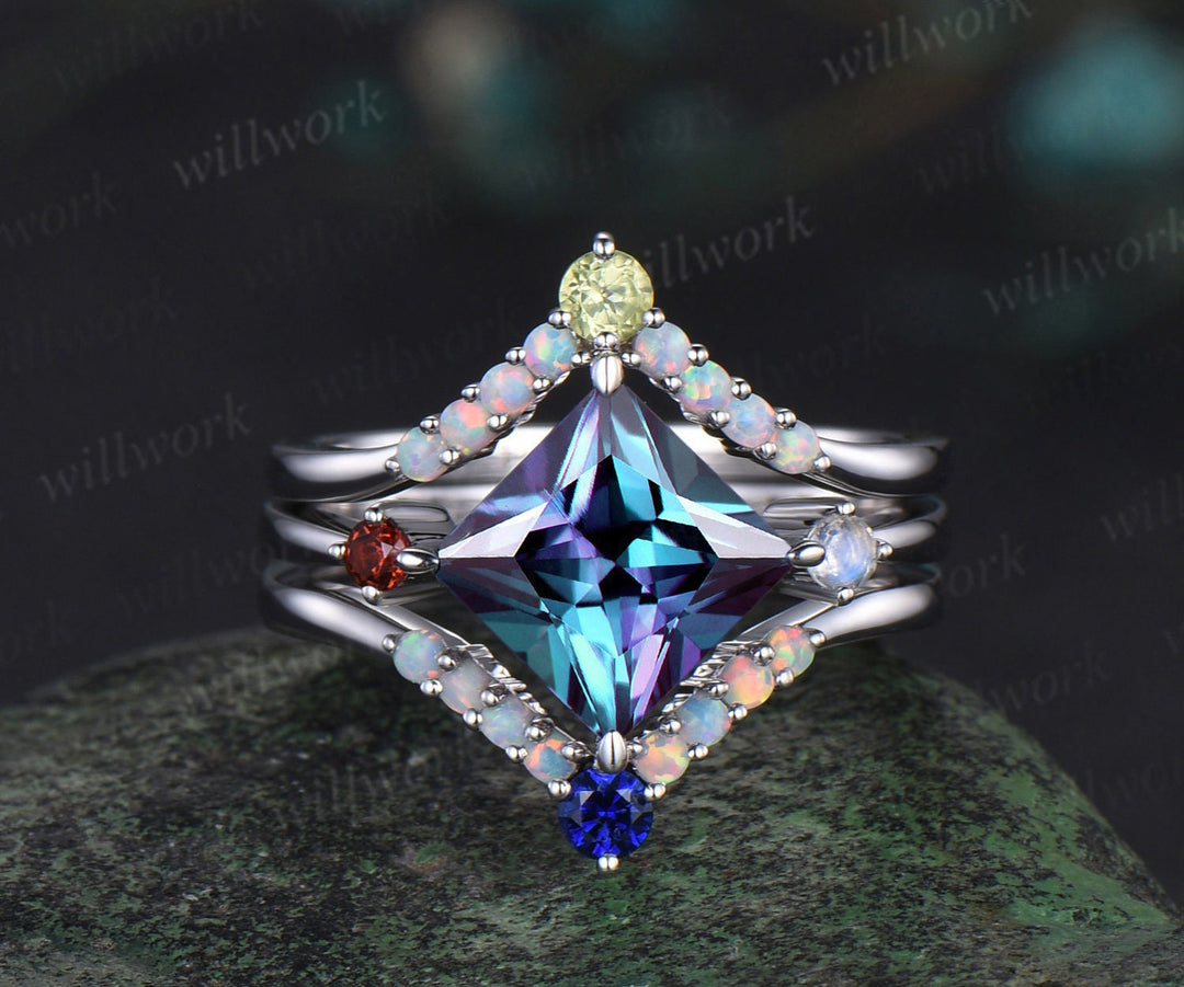 Rainbow Moonstone and Blue Topaz Teardrop North South Sterling Silver Ring Rainbow Moonstone and Blue Topaz Teardrop North South Sterling Silver Ring