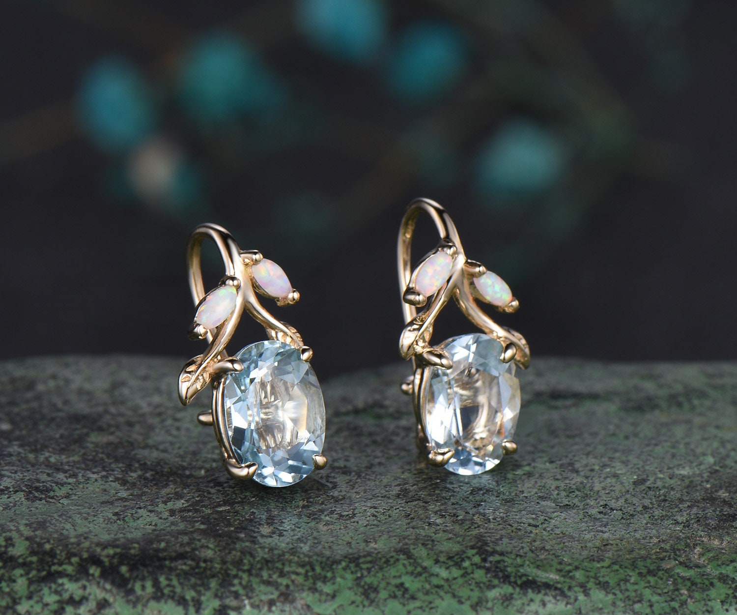 Vintage 10K Yellow Gold high quality Aquamarine & Diamond Earrings