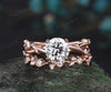 1ct round cut Lab grown diamond engagement ring solid 14k 18k rose gold branch twig five stone vintage wedding promise ring set women