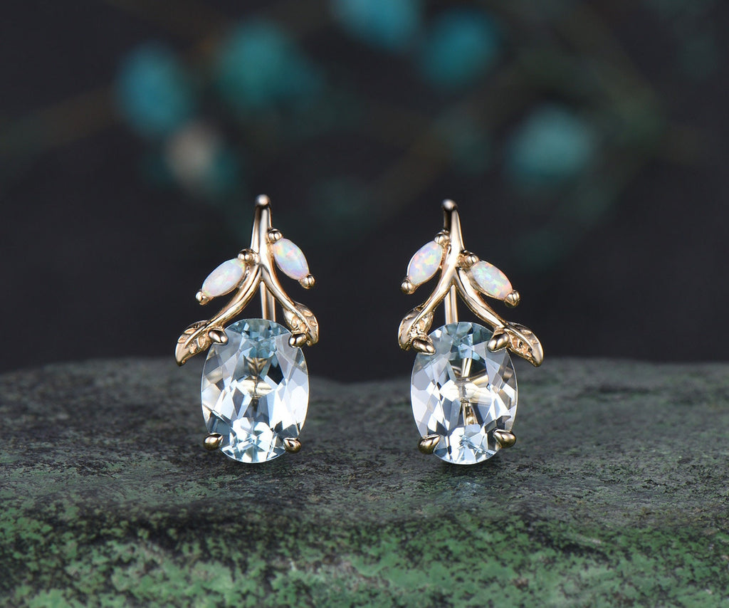 Popular Aquamarine Earrings - 14kt Rolled Gold - Wire wrapped - Aquamarine Jewelry