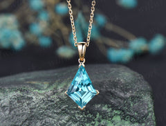 Kite Paraiba necklace solid 14k 18k yellow gold vintage unique Personalized pendant women her gemstone anniversary bridal gift mother
