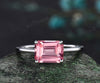 East to west emerald cut Papalacha sapphire engagement ring women solid 14k white gold solitaire pink gemstone anniversary ring gift