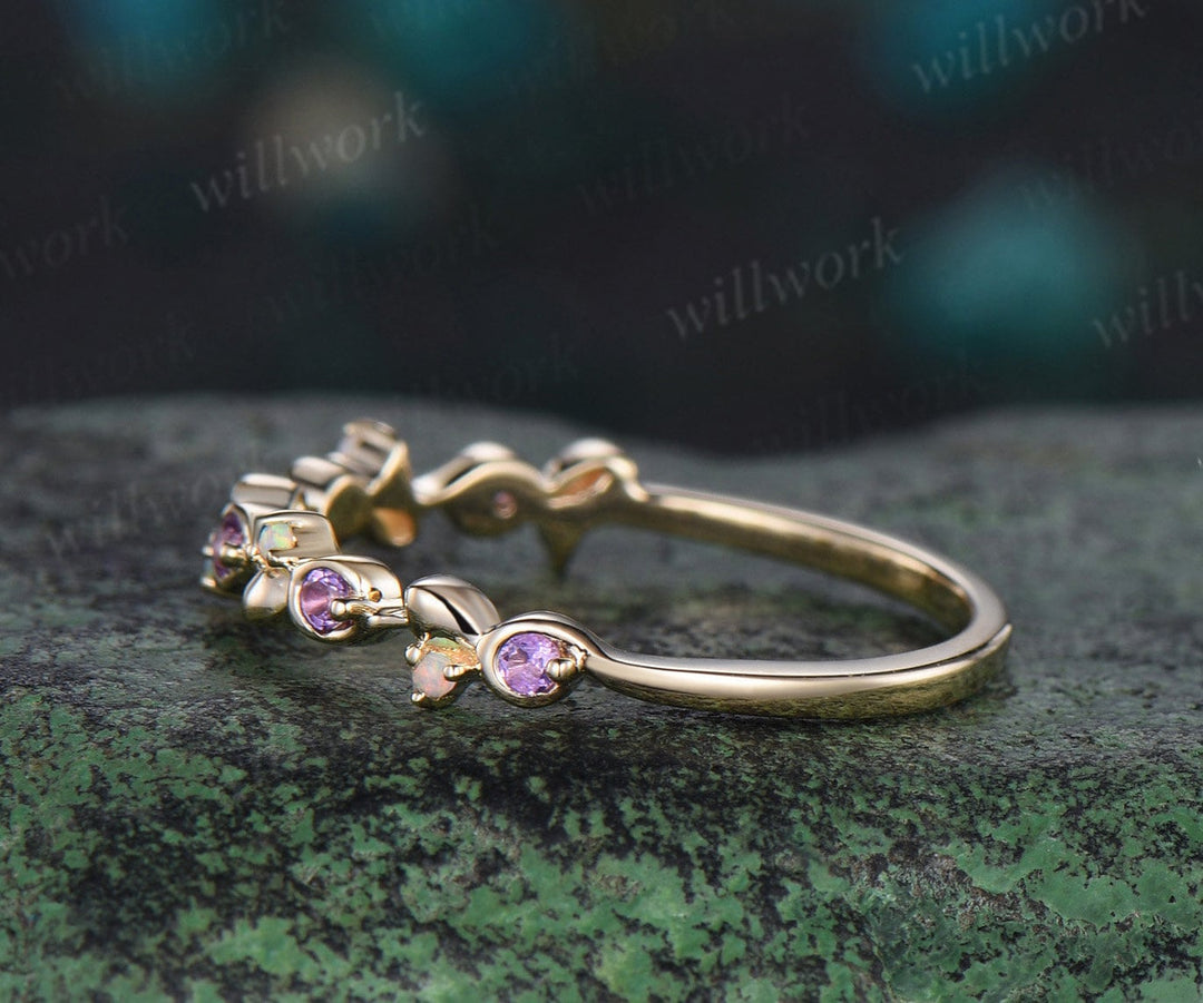 Amethyst ring yellow gold opal ring vintage wedding band women antique anniversary ring gift February birthstone ring