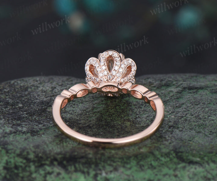 Vintage round cut moissanite engagement ring 6 prong rose gold double halo diamond wedding promise ring women jewelry