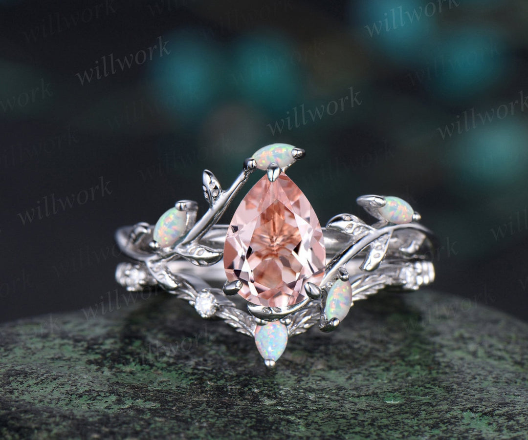 Vintage pear shaped morganite engagement ring 14k rose gold nature