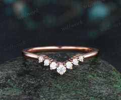 Curved moissanite wedding band solid 14k rose gold stacking matching diamond wedding ring band women anniversary ring gift