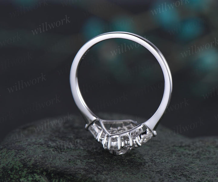 Oval cut moissanite ring vintage white gold halo kite princess unique engagement ring women promise anniversary ring gift