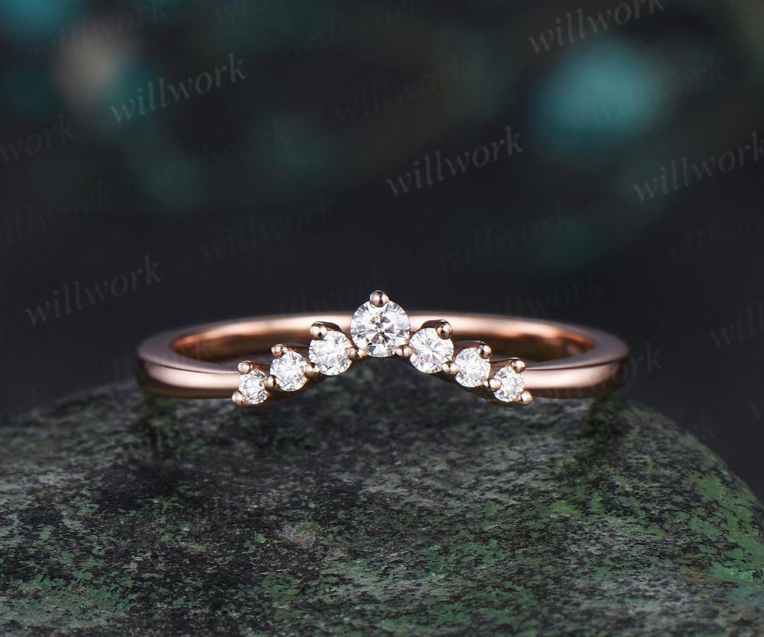 Curved moissanite wedding band solid 14k rose gold stacking matching diamond wedding ring band women anniversary ring gift