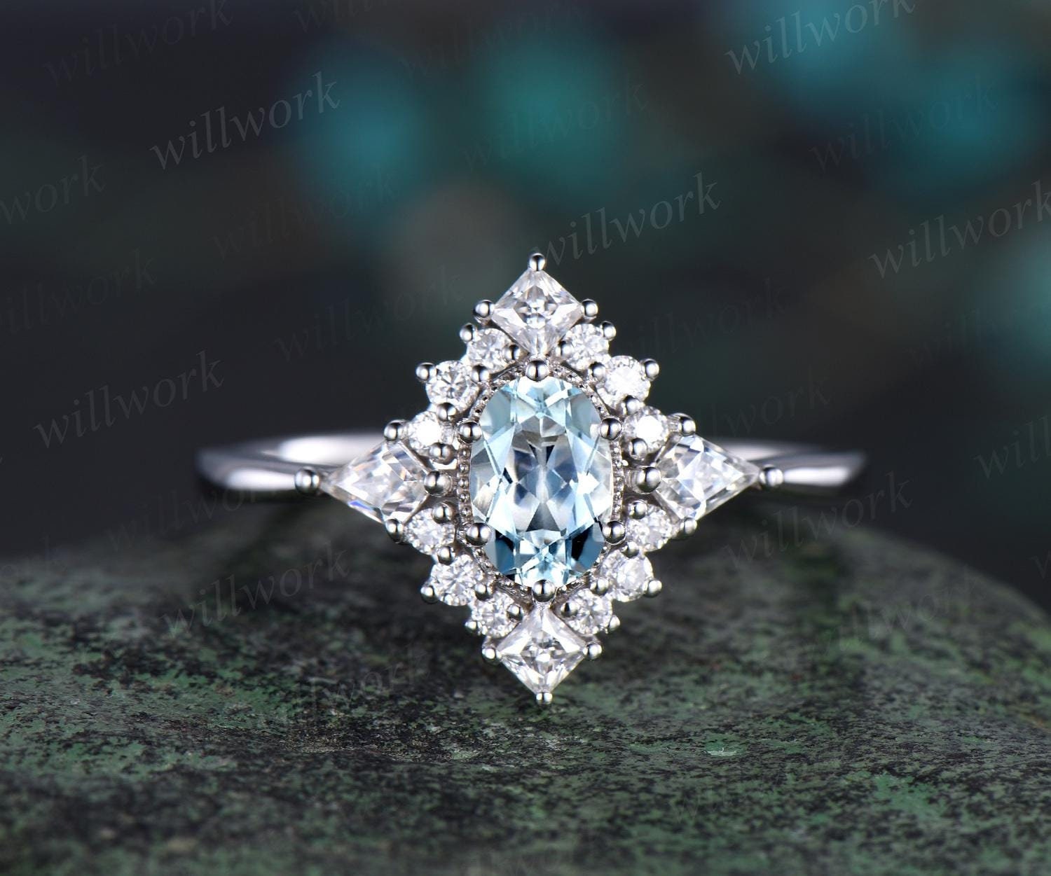 Aquamarine Engagement Ring 925 Sterling Silver orders 1.30 Carat Marquise Cut Natural Aquamarine Certified Ring