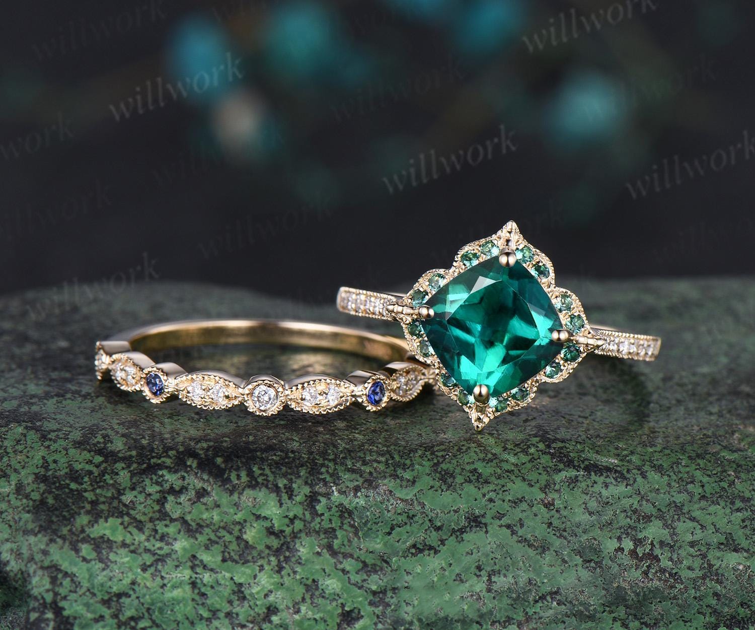 Emerald Diamond Engagement Ring 1.80 Ct Green Emerald Simulated Diamond Wedding Ring East West Emerald Rainbow outlets CZ Wedding Ring 10k Rose Gold