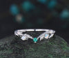 Leaf opal wedding band women solid 14k white gold five stone emerald wedding ring band vintage stacking bridal ring gift