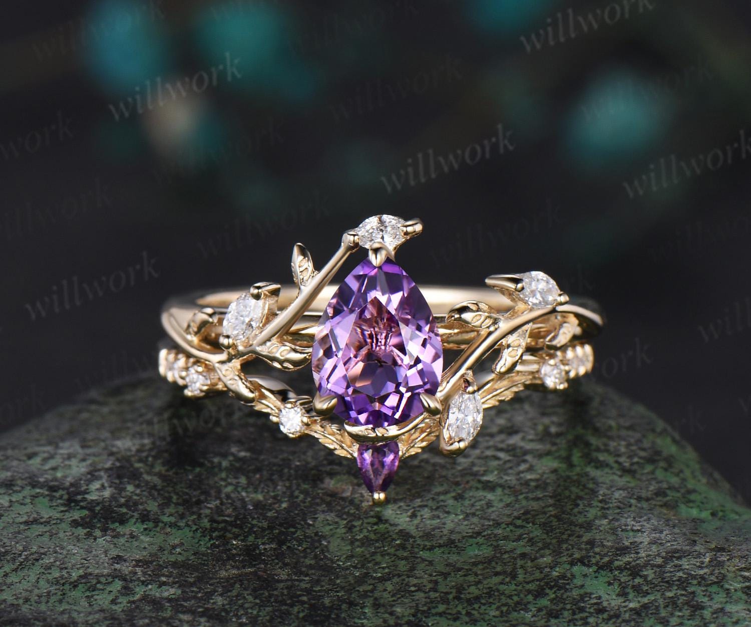 Gold silver Amethyst Flower design Ring Anniversary outlet gift