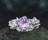 1ct round cut Lavender Amethyst engagement ring vintage branch opal ring white gold stacking leaf wedding ring band women crystal ring