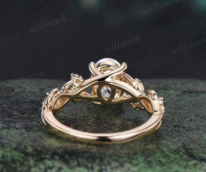 Oval cut Lab grown diamond engagement ring leaf infinity five stone diamond ring yellow gold unique promise wedding ring women jewelry