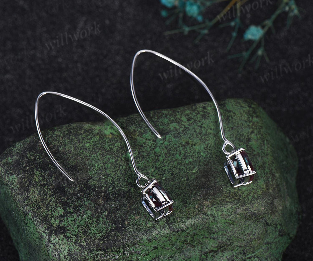 Cushion cut alexandrite earrings solid 14k white gold dainty unique drop earrings women anniversary gift