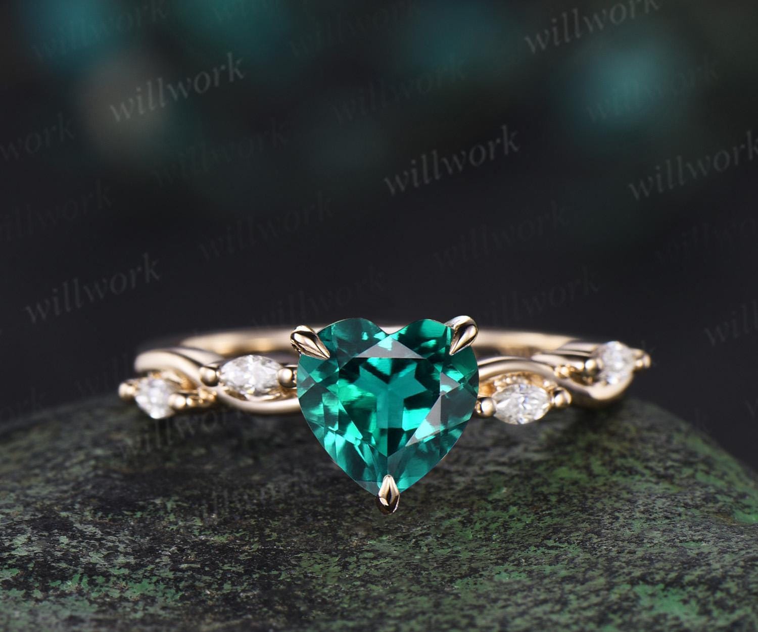 Vintage 14k 2024 Yellow Gold Emerald With Diamonds Ring Sz 5-7/8