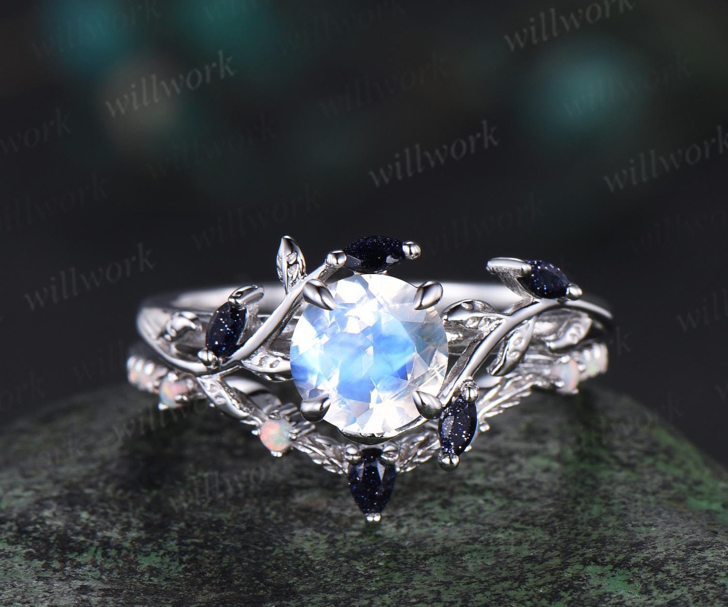 Blue moonstone engagement ring sales