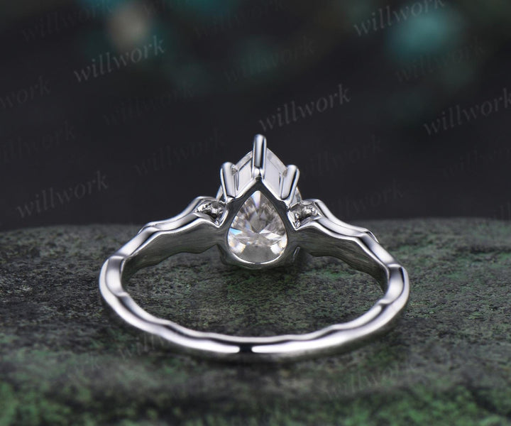 Pear cut Lab grown diamond engagement ring solid 14k white gold vintage claw prong solitaire unique promise wedding ring women