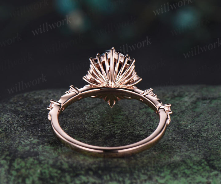 Oval cut Alexandrite snowdrift halo engagement ring leaf half eternity diamond promise ring 14k rose gold unique wedding ring women