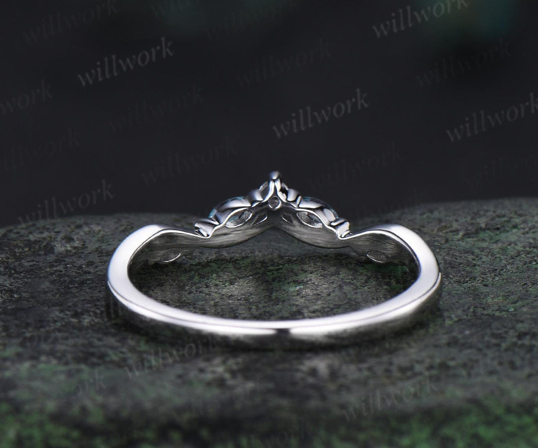 Curved alexandrite diamond wedding band women solid 14k white matching stacking five stone anniversary gift