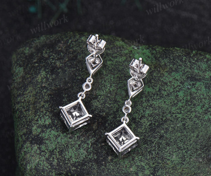 1ct princess cut moissanite earrings women solid 14k white gold bezel kite halo diamond drop earrings anniversary gift for her mother