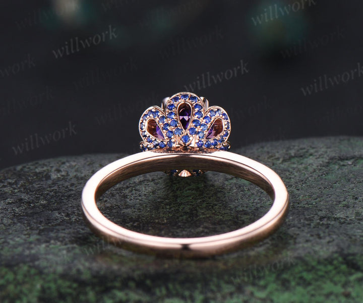 Floral round cut amethyst engagement ring hidden halo natural sapphire ring vintage half eternity emerald wedding promise ring women jewelry