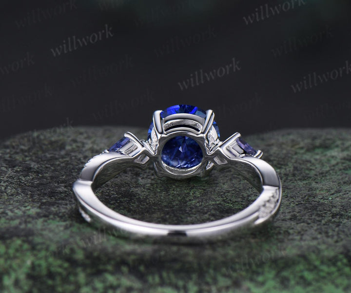Round cut blue sapphire engagement ring kite Tanzanite ring white gold retro 3/4 eternity diamond promise ring her jewelry