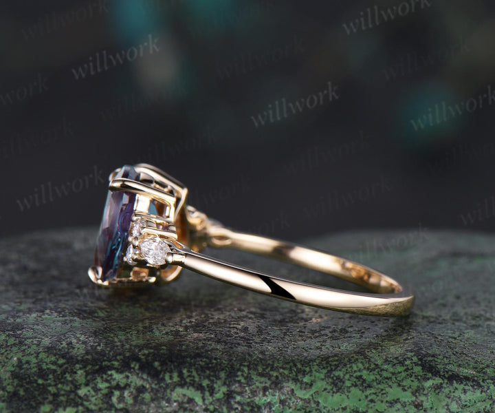 Pear citrine alexandrite engagement ring solid 14k yellow gold unique diamond wedding promise ring women jewelry