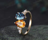 Pear citrine alexandrite engagement ring solid 14k yellow gold unique diamond wedding promise ring women jewelry