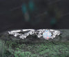 Vintage round white opal wedding ring set leaf nature inspired opal engagement ring set diamond Celtic knot wedding band anniversary gift