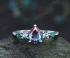 Teardrop pear cut Alexandrite ring 14k white gold Minimalist five stone unique engagement ring women emerald promise wedding ring silver