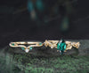 Vintage marquise cut green emerald engagement ring women twig leaf Nature inspired yellow gold ring branch diamond bridal ring set gift