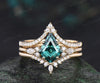 8x11mm kite cut green moissanite ring vintage unique engagement ring set solid 14k yellow gold art deco retro promise wedding ring set women