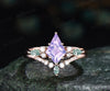 Kite cut Lavender Amethyst ring rose gold 6 prong art deco unique engagement ring set women dainty diamond ring moss agate anniversary gift