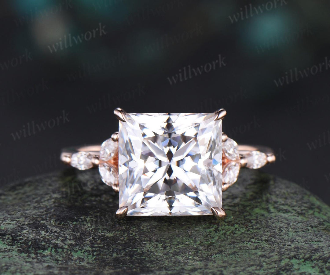 4ct princess cut moissanite engagement ring set rose gold stacking marquise emerald wedding promise ring set women jewelry