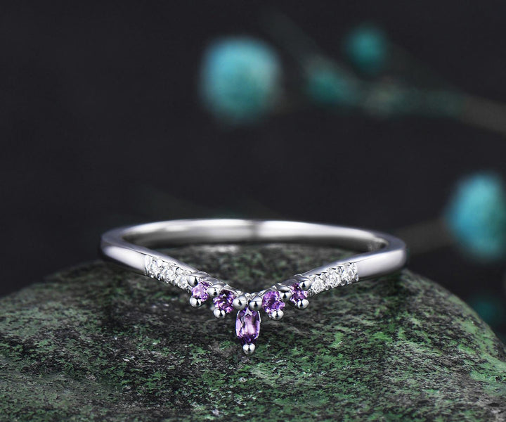 Kite cut emerald engagement ring set solid 14k white gold moissanite amethyst wedding ring set women