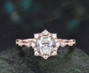 1ct round cut Lab grown diamond engagement ring halo snowdrift milgrain natural diamond promise ring her unique wedding ring women