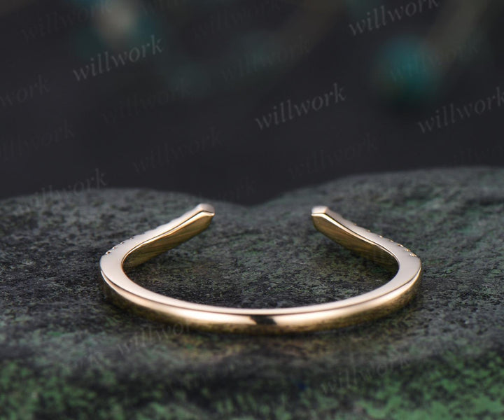 Curved open gap diamond wedding band solid 14k yellow gold half eternity stackable matching dainty bridal ring women gift